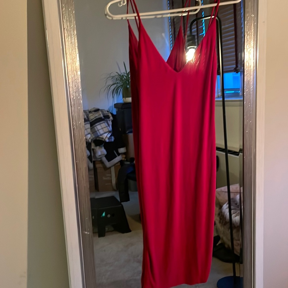 Fashion Nova Red V-neck Body-con Midi Dress